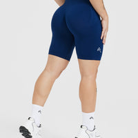 EffortlessLift™ Seamless Cycling Shorts with White Logo | Midnight