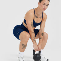 EffortlessLift™ Seamless Cycling Shorts with White Logo | Midnight