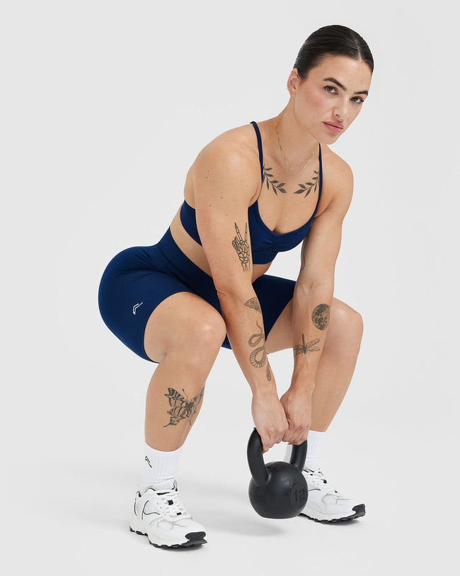 EffortlessLift™ Seamless Cycling Shorts with White Logo | Midnight