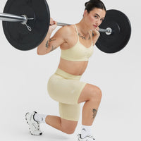 EffortlessLift™ Seamless Cycling Shorts with White Logo | Vanilla