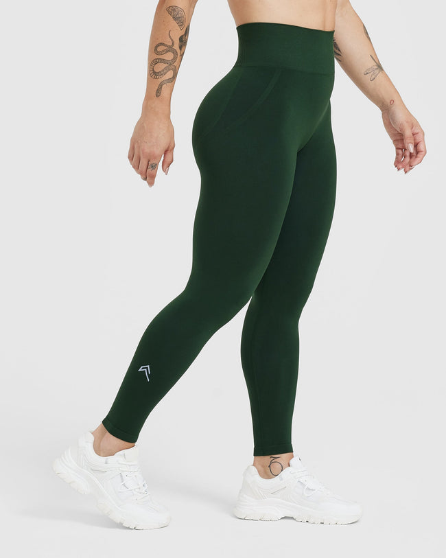 EffortlessLift™ Seamless Leggings with White Logo | Evergreen