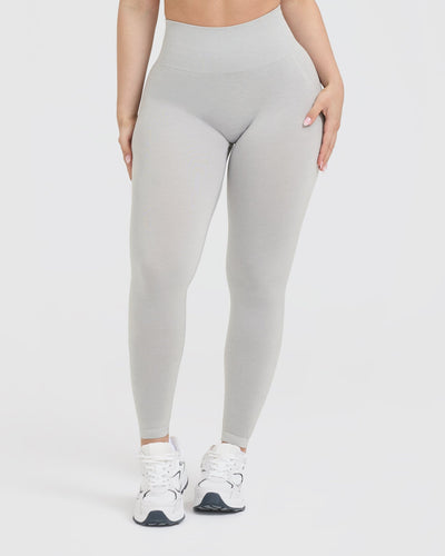 EffortlessLift™ Seamless Leggings with White Logo | Light Grey Marl