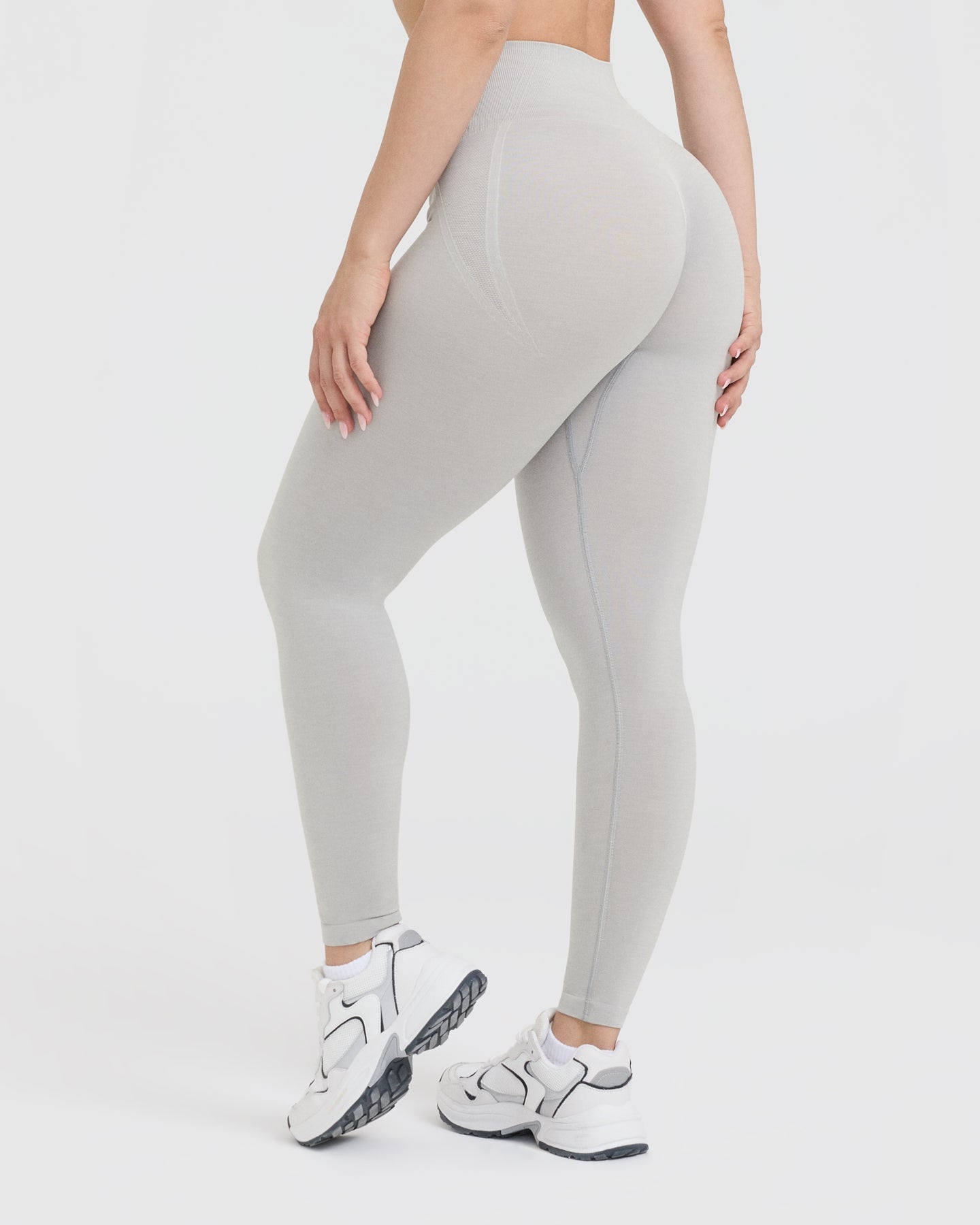 EffortlessLift™ Seamless Leggings with White Logo | Light Grey Marl
