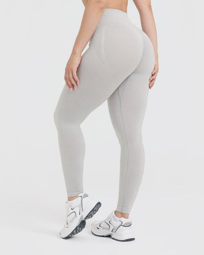 EffortlessLift™ Seamless Leggings with White Logo | Light Grey Marl