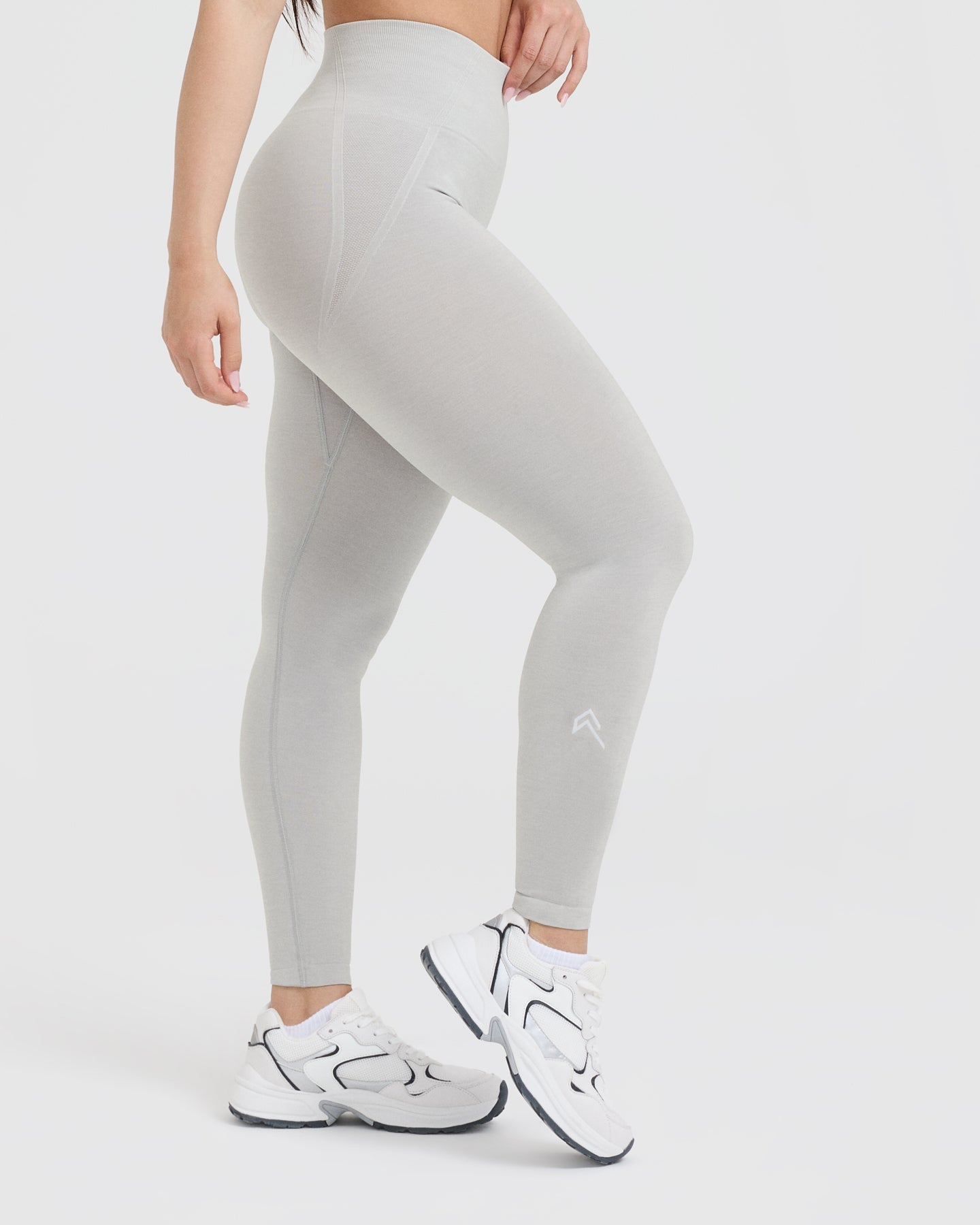EffortlessLift™ Seamless Leggings with White Logo | Light Grey Marl