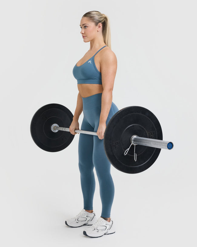 EffortlessLift™ Seamless Leggings with White Logo | Moonstone Blue