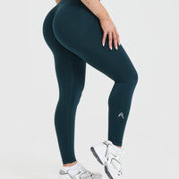 EffortlessLift™ Seamless Leggings with White Logo | Oil Blue