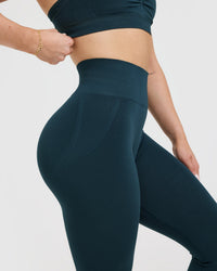 EffortlessLift™ Seamless Leggings with White Logo | Oil Blue