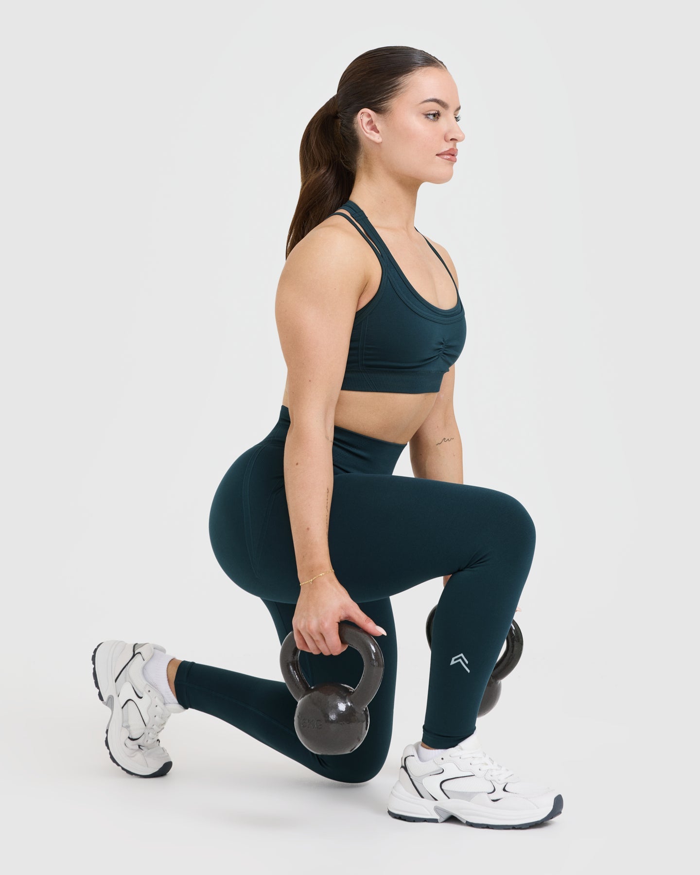 EffortlessLift™ Seamless Leggings with White Logo | Oil Blue