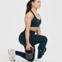 EffortlessLift™ Seamless Leggings with White Logo | Oil Blue