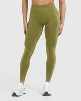 Effortless Seamless Leggings with White Logo | Olive Green