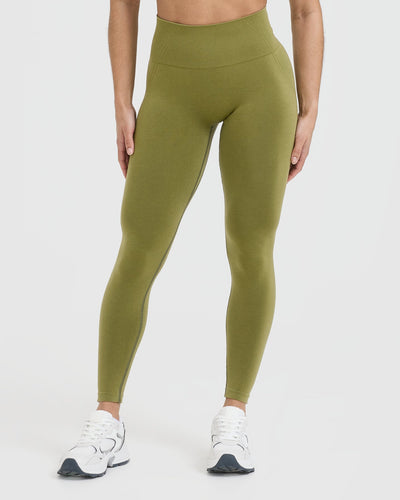 EffortlessLift™ Seamless Leggings with White Logo | Olive Green