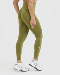 EffortlessLift™ Seamless Leggings with White Logo | Olive Green