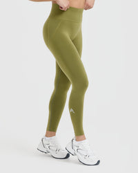EffortlessLift™ Seamless Leggings with White Logo | Olive Green