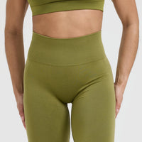 EffortlessLift™ Seamless Leggings with White Logo | Olive Green