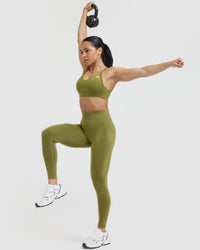 EffortlessLift™ Seamless Leggings with White Logo | Olive Green