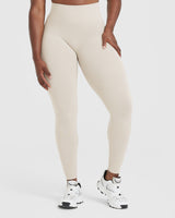 Effortless Seamless Leggings with White Logo | Sand