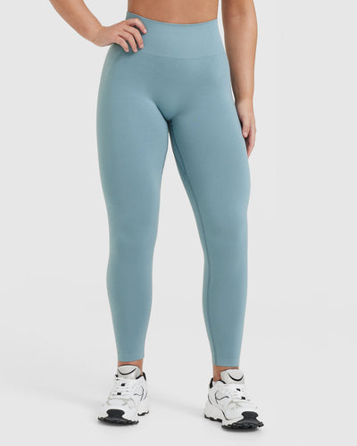 EffortlessLift™ Seamless Leggings with White Logo | Steel Blue