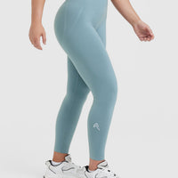 EffortlessLift™ Seamless Leggings with White Logo | Steel Blue
