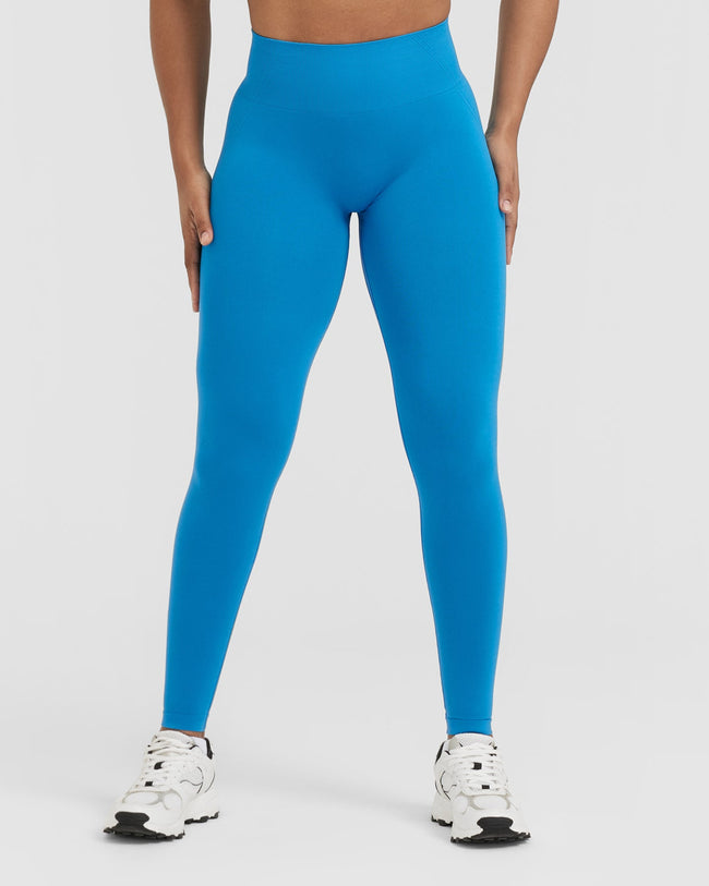 EffortlessLift™ Seamless Leggings with White Logo | Tropical Blue
