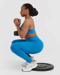 EffortlessLift™ Seamless Leggings with White Logo | Tropical Blue