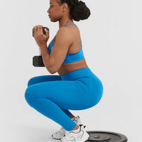 EffortlessLift™ Seamless Leggings with White Logo | Tropical Blue