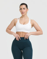 Effortless Seamless Layered Sports Bra with White Logo | White