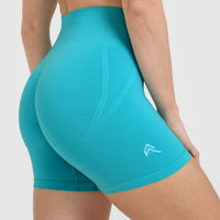 EffortlessLift™ Seamless Shorts with White Logo | Aqua Blue
