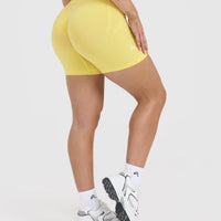 EffortlessLift™ Seamless Shorts with White Logo | Lemon Yellow