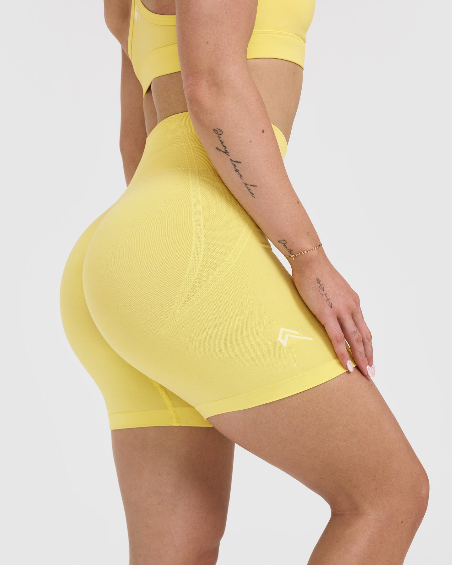 EffortlessLift™ Seamless Shorts with White Logo | Lemon Yellow