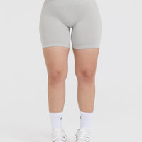 EffortlessLift™ Seamless Shorts with White Logo | Light Grey Marl
