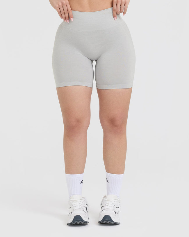 EffortlessLift™ Seamless Shorts with White Logo | Light Grey Marl