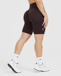 EffortlessLift™ Seamless Cycling Shorts with White Logo | 70% Cocoa