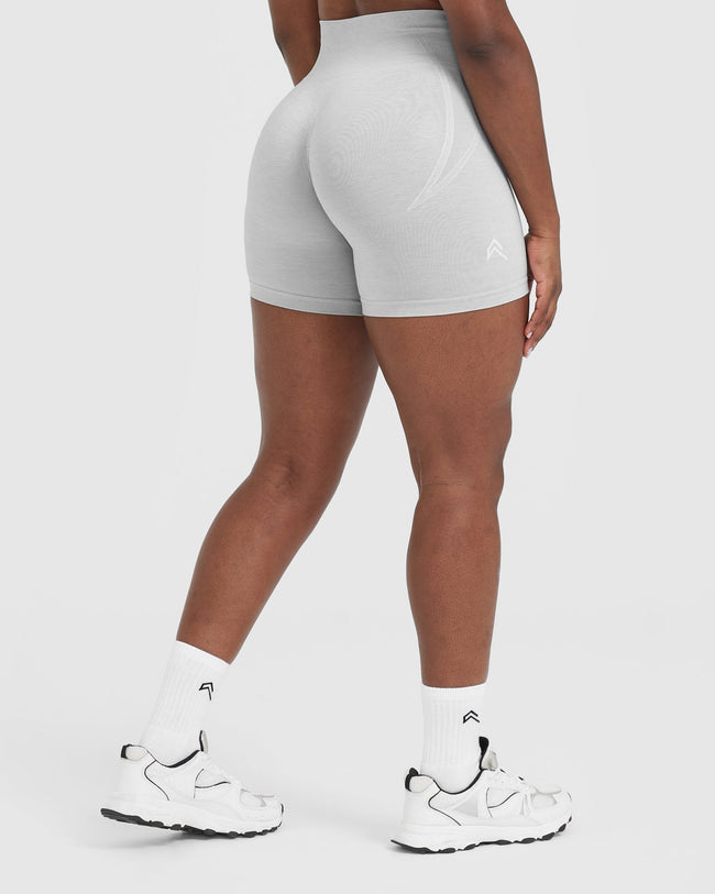 EffortlessLift™ Seamless Shorts with White Logo | Grey Marl