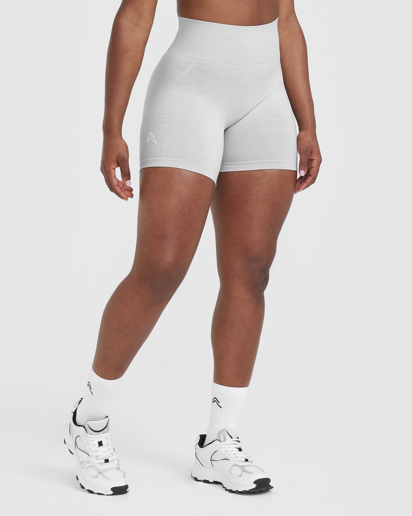 EffortlessLift™ Seamless Shorts with White Logo | Grey Marl