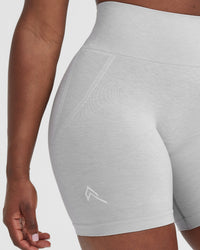 EffortlessLift™ Seamless Shorts with White Logo | Grey Marl