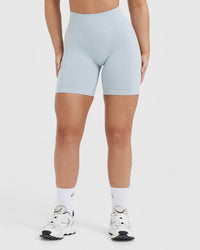 EffortlessLift™ Seamless Shorts with White Logo | Ice Blue