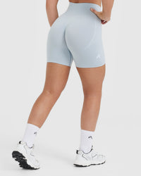 EffortlessLift™ Seamless Shorts with White Logo | Ice Blue
