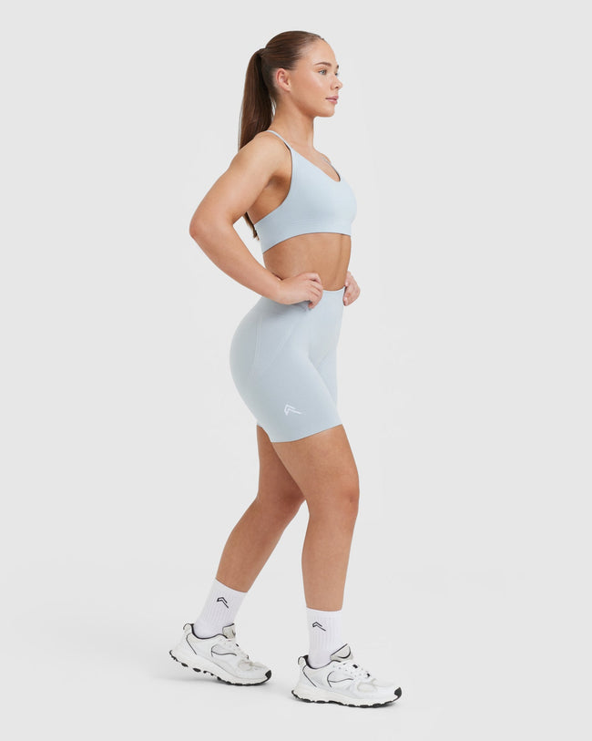 EffortlessLift™ Seamless Shorts with White Logo | Ice Blue