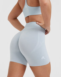 EffortlessLift™ Seamless Shorts with White Logo | Ice Blue