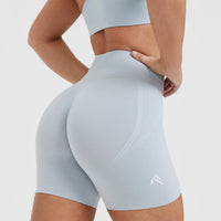 EffortlessLift™ Seamless Shorts with White Logo | Ice Blue