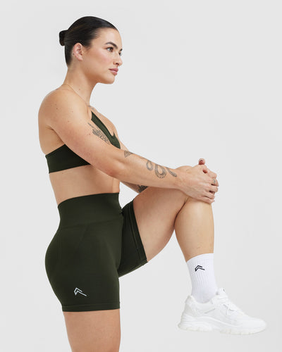 EffortlessLift™ Seamless Shorts with White Logo | Khaki