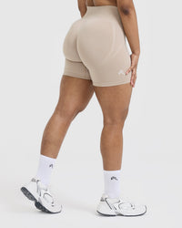 EffortlessLift™ Seamless Shorts with White Logo | Mushroom Brown