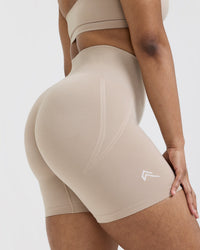 EffortlessLift™ Seamless Shorts with White Logo | Mushroom Brown