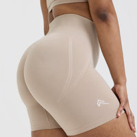 EffortlessLift™ Seamless Shorts with White Logo | Mushroom Brown