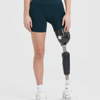 EffortlessLift™ Seamless Shorts with White Logo | Oil Blue