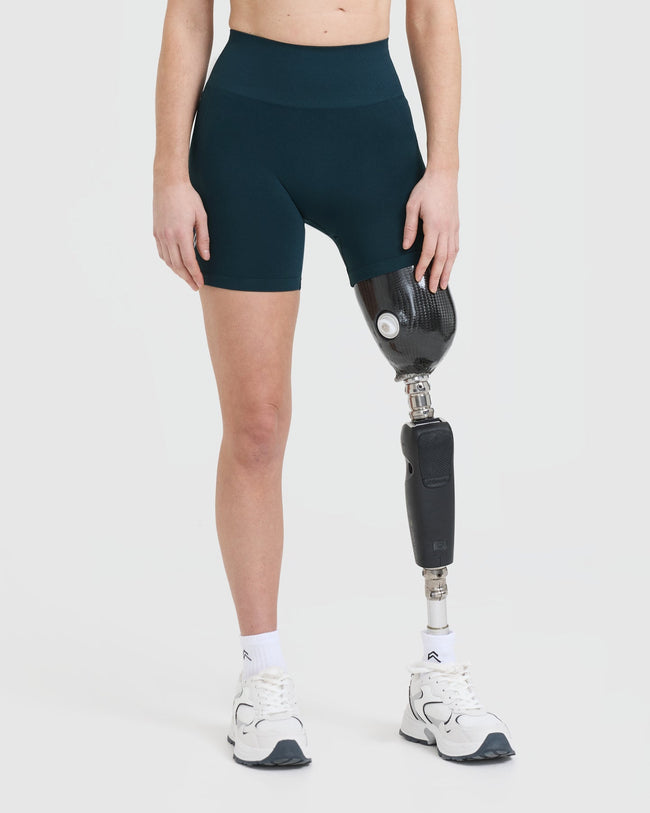 EffortlessLift™ Seamless Shorts with White Logo | Oil Blue