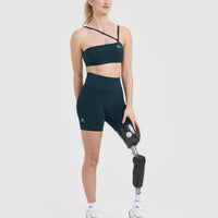 EffortlessLift™ Seamless Shorts with White Logo | Oil Blue