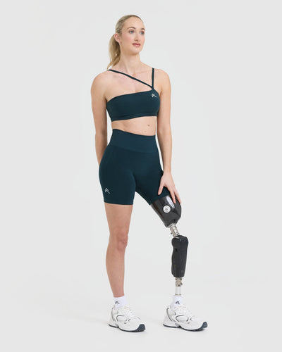 EffortlessLift™ Seamless Shorts with White Logo | Oil Blue