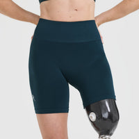 EffortlessLift™ Seamless Shorts with White Logo | Oil Blue